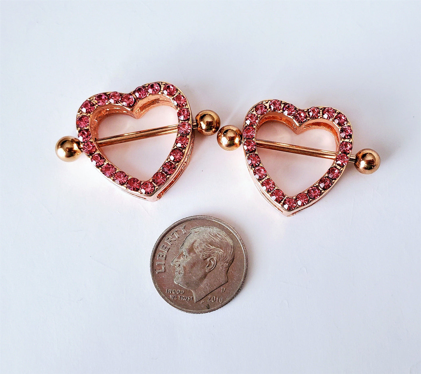 Crystal Hearts Pierced Nipple Rings 14G Sexy Nipple Barbell Jewelry