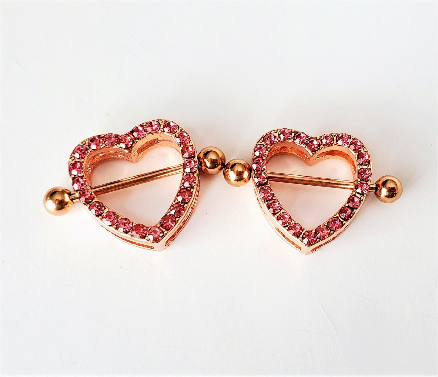 Crystal Hearts Pierced Nipple Rings 14G Sexy Nipple Barbell Jewelry