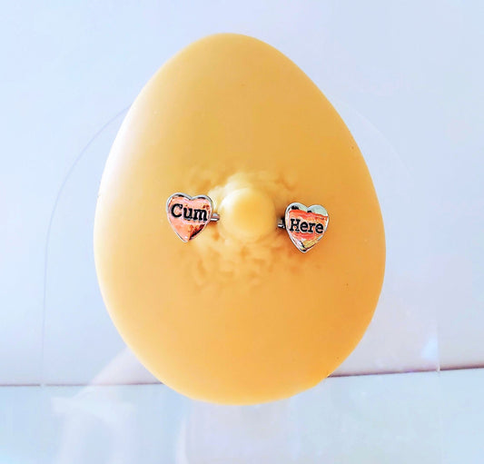 'Cum Here' Pierced Nipple Barbells 14G Sexy Nipple Rings Jewelry