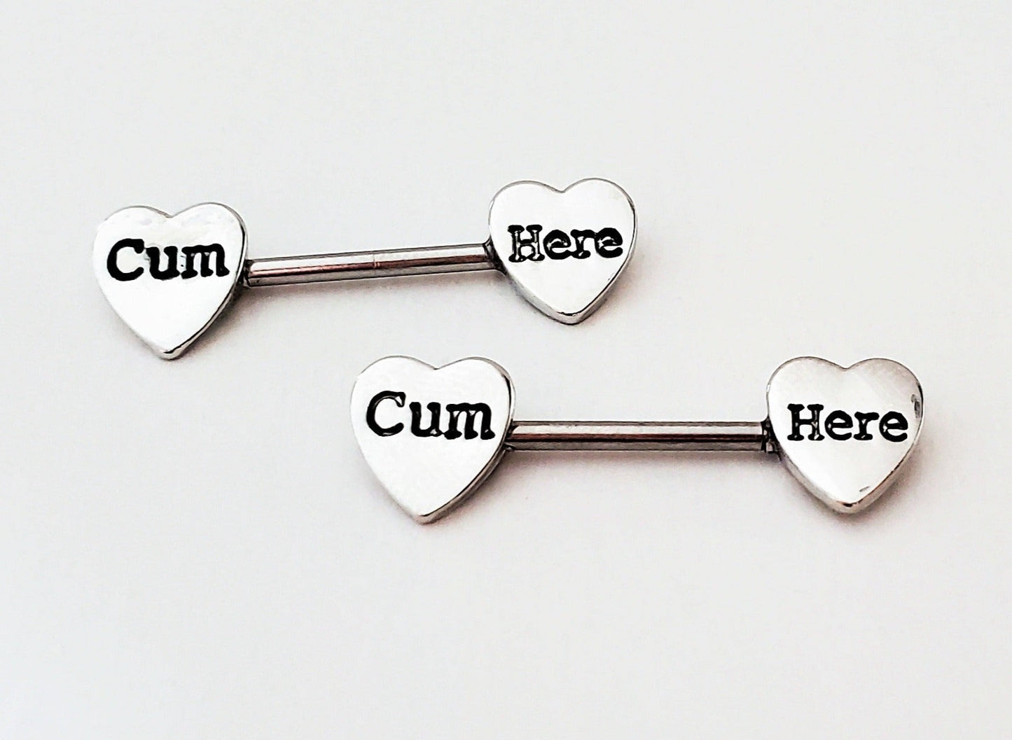 'Cum Here' Pierced Nipple Barbells 14G Sexy Nipple Rings Jewelry