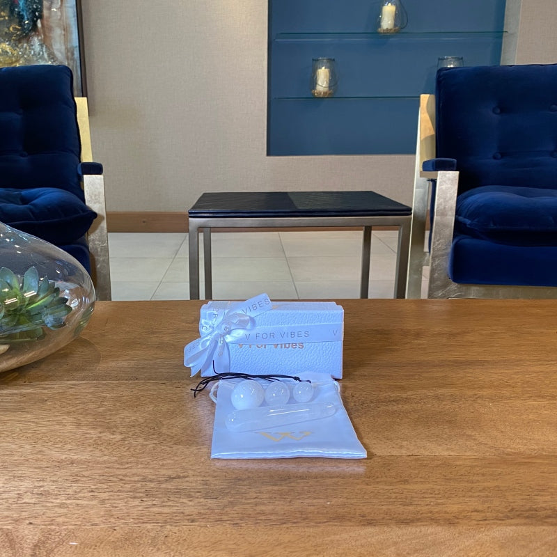 HARMONIA- The Enlightenment and Healing Rose Quartz Egg Set and Clear Quartz Yoni Eggs