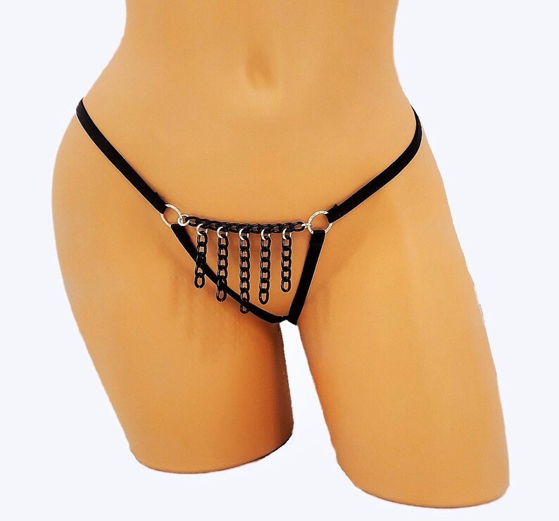BDSM Chain Fringe Thong Lingerie Panty With Open Crotch