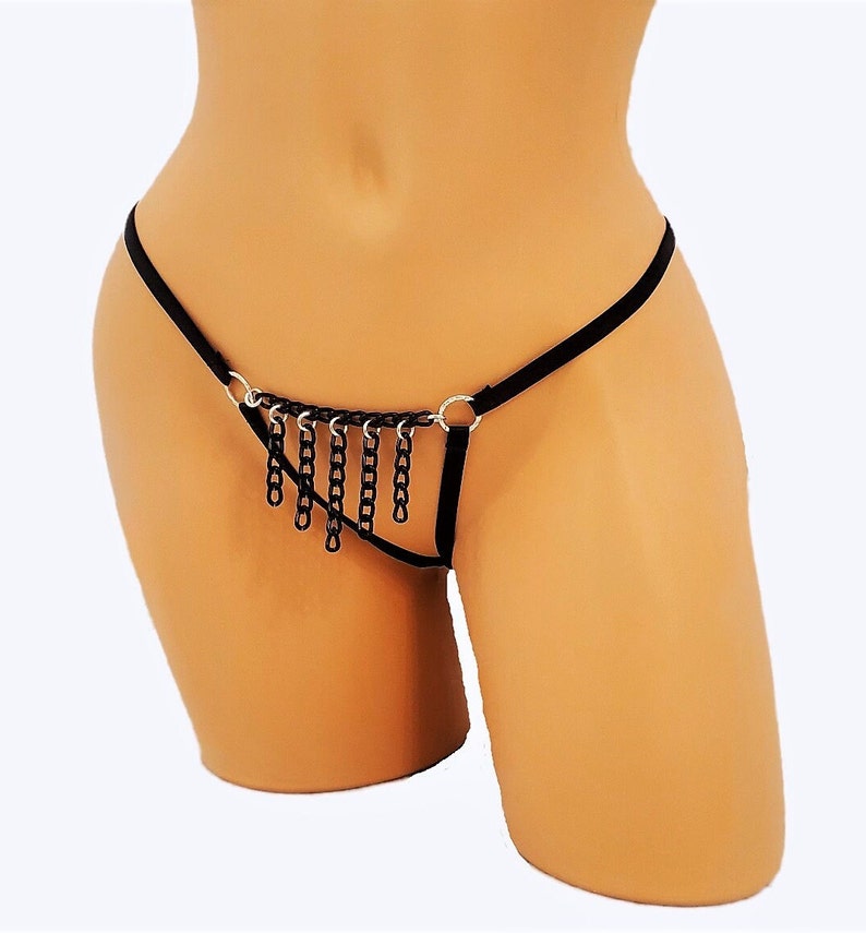 BDSM Chain Fringe Thong Lingerie Panty With Open Crotch