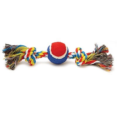 Multi-Colored Rope Bone with Ball Dog Toy, 12"L