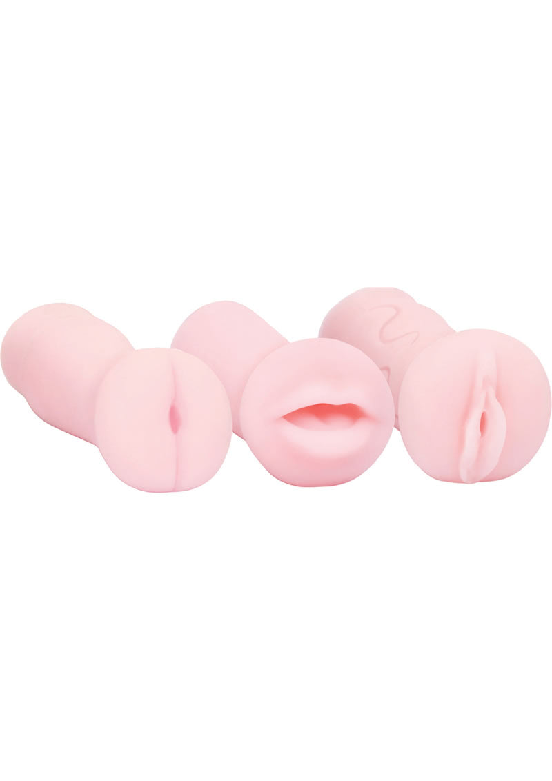 Pocket Pink Mini Masturbator Trio Mouth Pussy And Ass Strokers 3-Pack