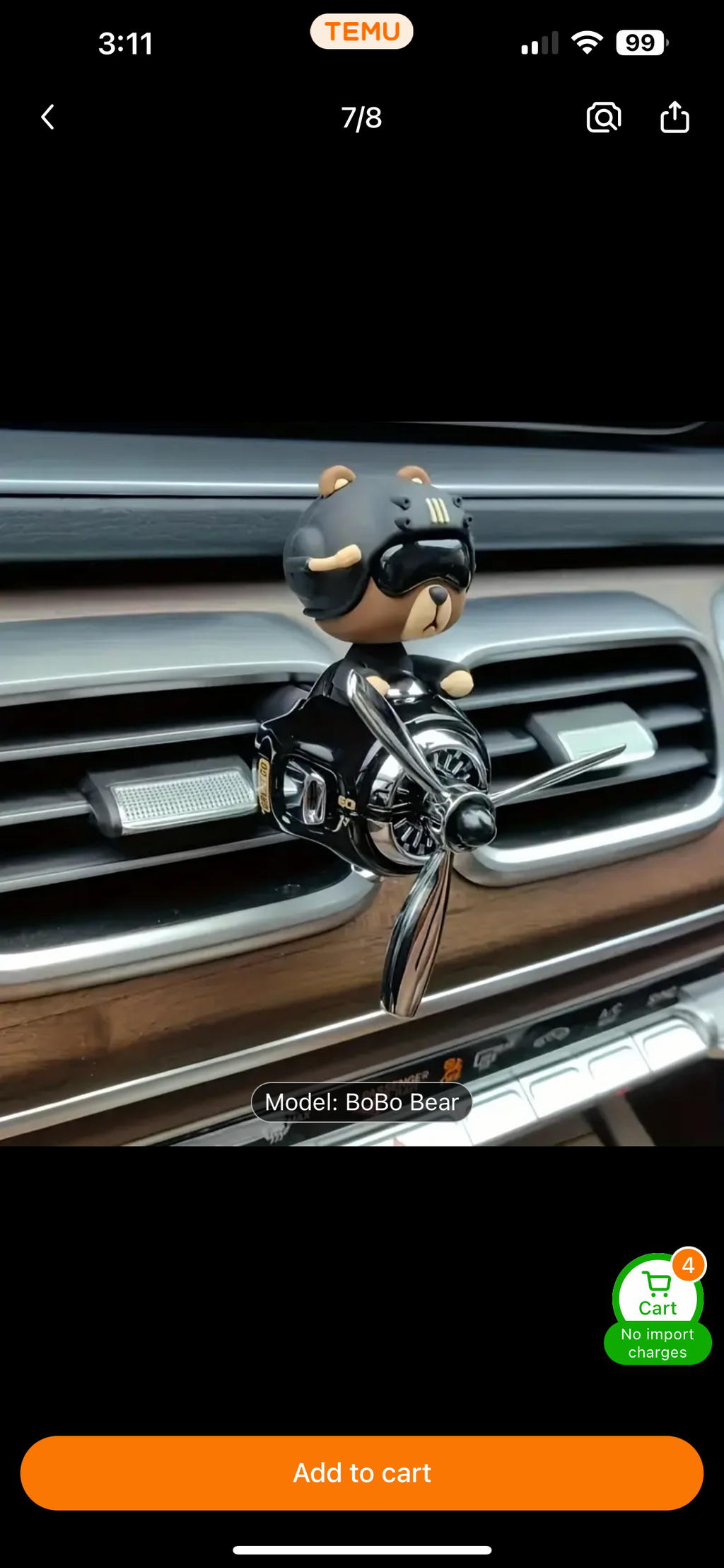 BoBo Bear Pilot Car Air Freshener with Rotating Propeller & Aviation Theme - Fragrance-Free (No Scent), Scent Compatible