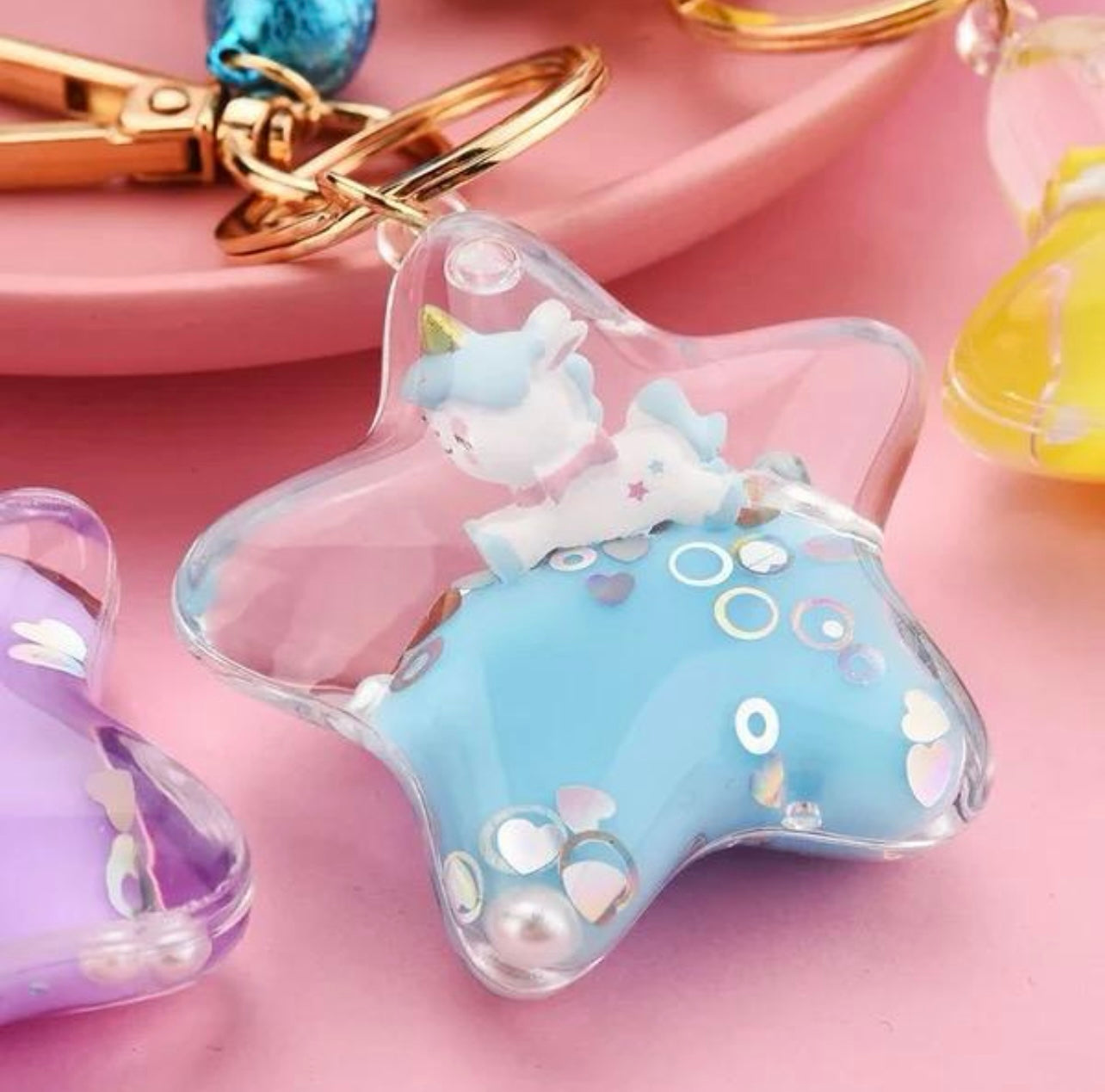 sparkle star moving loquid keychain