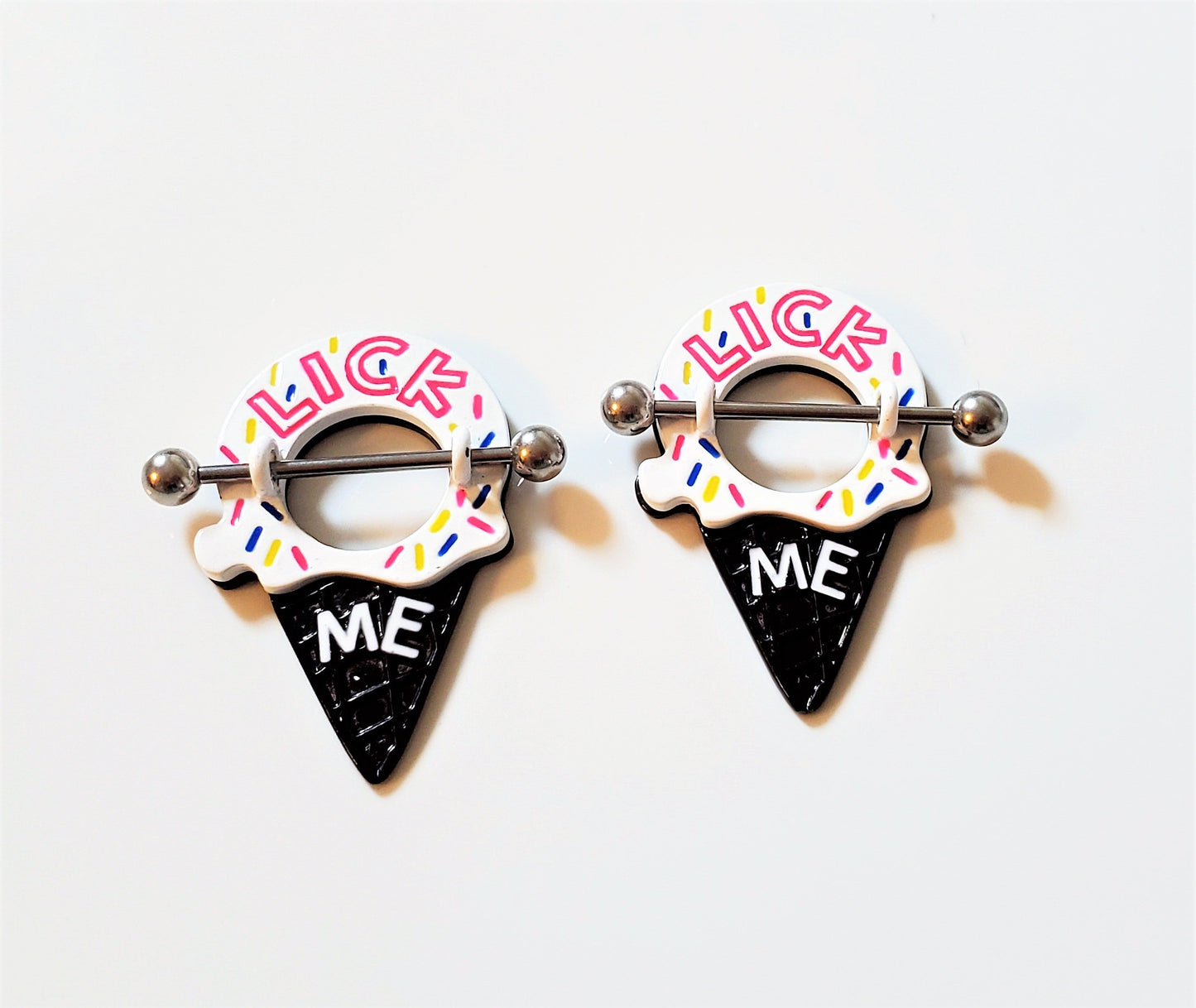 'Lick Me' Ice Cream Cone Pierced Nipple Rings 14G Sexy Nipple Barbell Jewelry