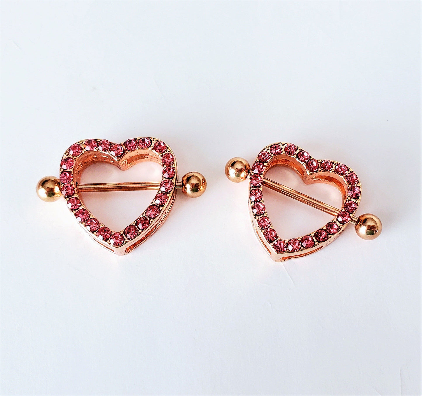 Crystal Hearts Pierced Nipple Rings 14G Sexy Nipple Barbell Jewelry