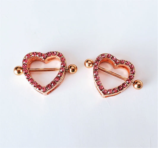 Crystal Hearts Pierced Nipple Rings 14G Sexy Nipple Barbell Jewelry