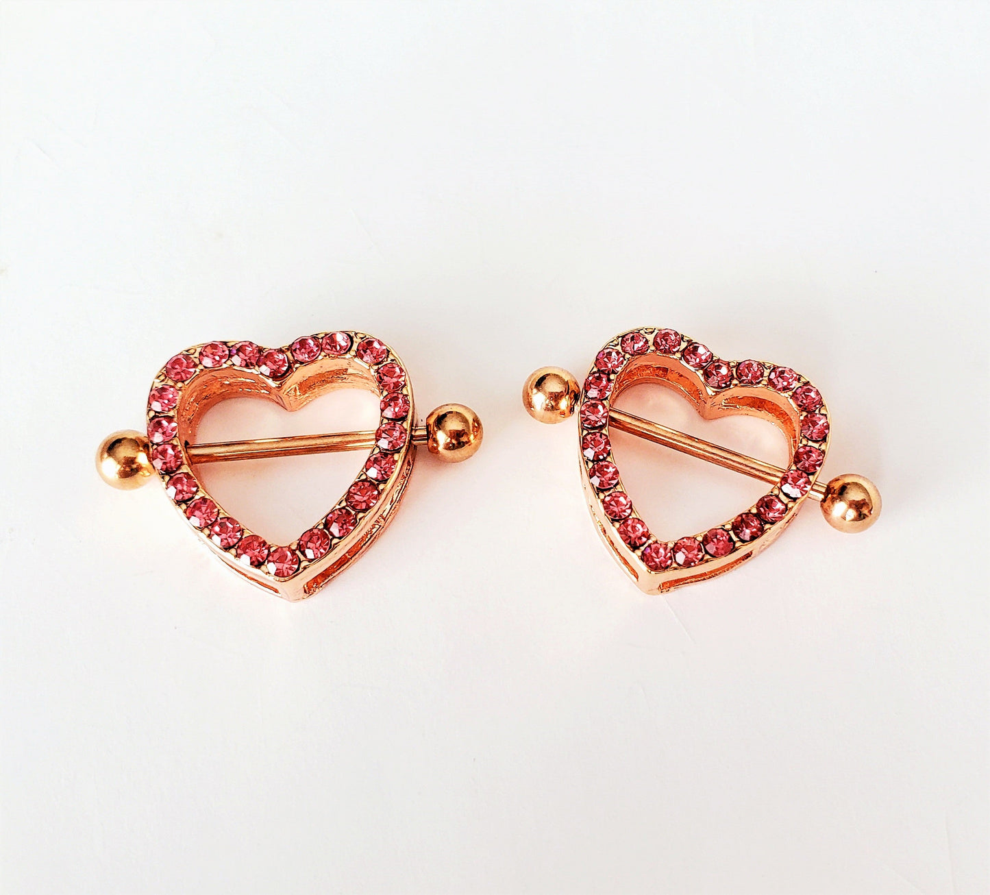 Crystal Hearts Pierced Nipple Rings 14G Sexy Nipple Barbell Jewelry