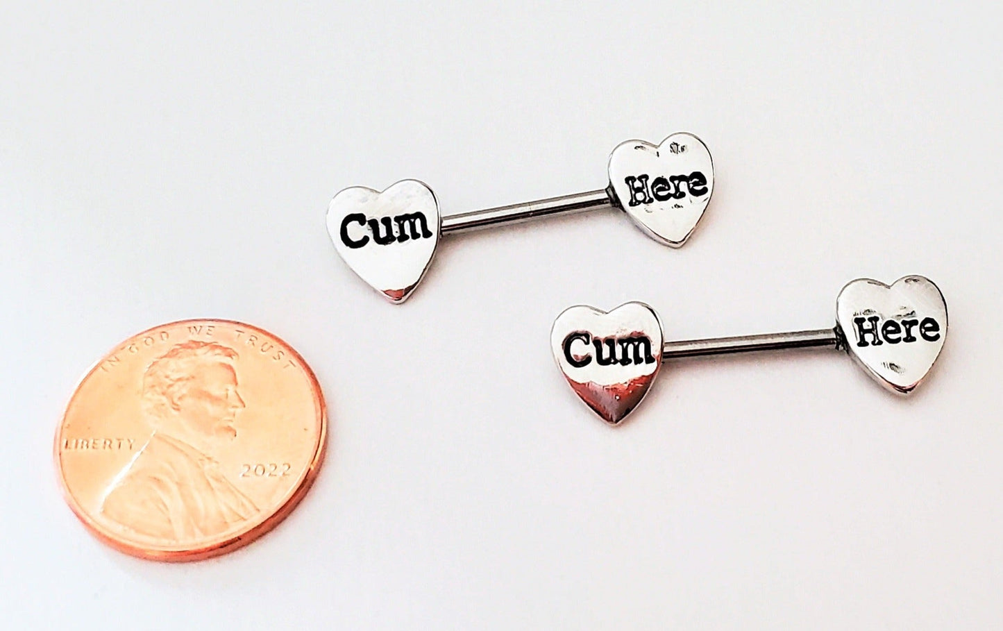 'Cum Here' Pierced Nipple Barbells 14G Sexy Nipple Rings Jewelry