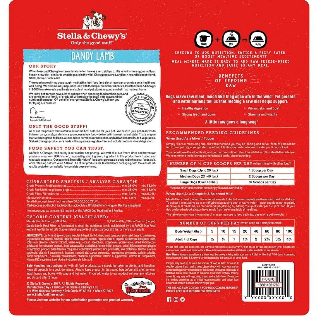 Stella & Chewy's Freeze Dried Meal Mixers Lamb Dog Food (18oz)