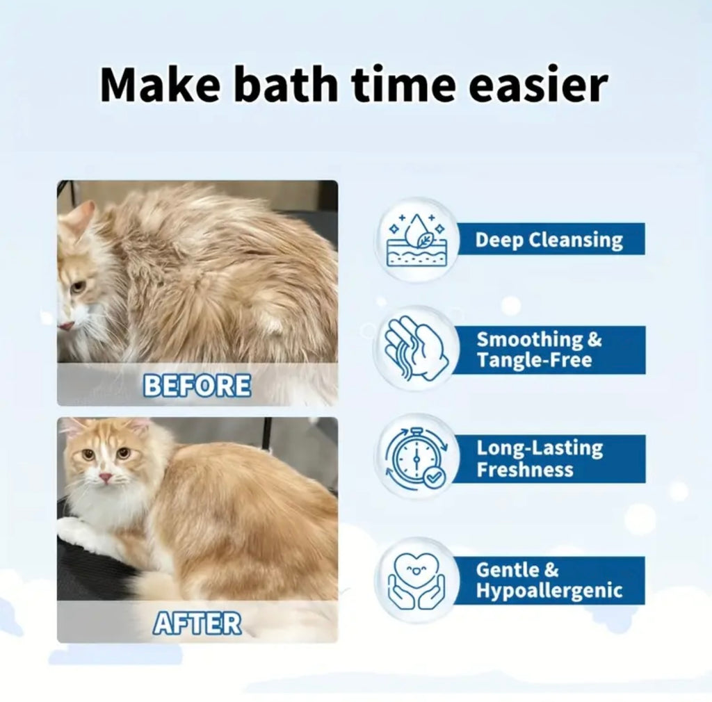 Cat Shower Gel, specially designed for cats, with various plant extracts for deep cleansing and a light fragrance