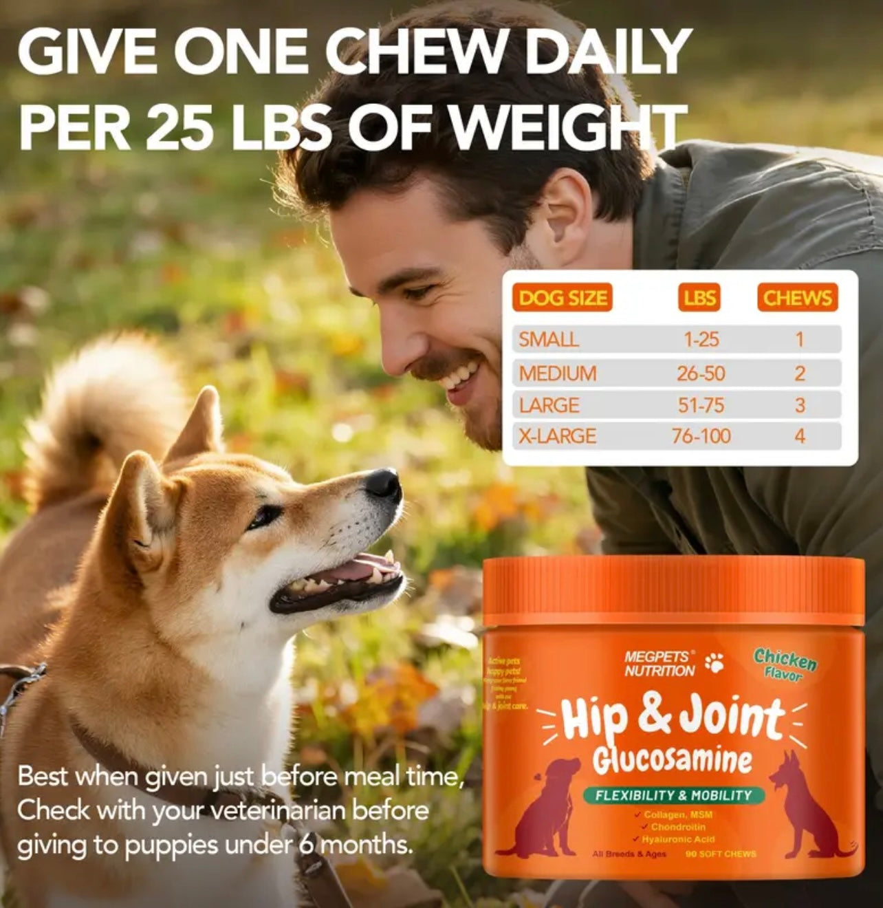 [90 Days Supply] Joint Care Chews for Dogs & Cats | Glucosamine, Chondroitin, Alaskan Salmon Oil | Joints, Mobility, Cartilage & Connective Health | 90 Soft Chews, Chicken Flavor