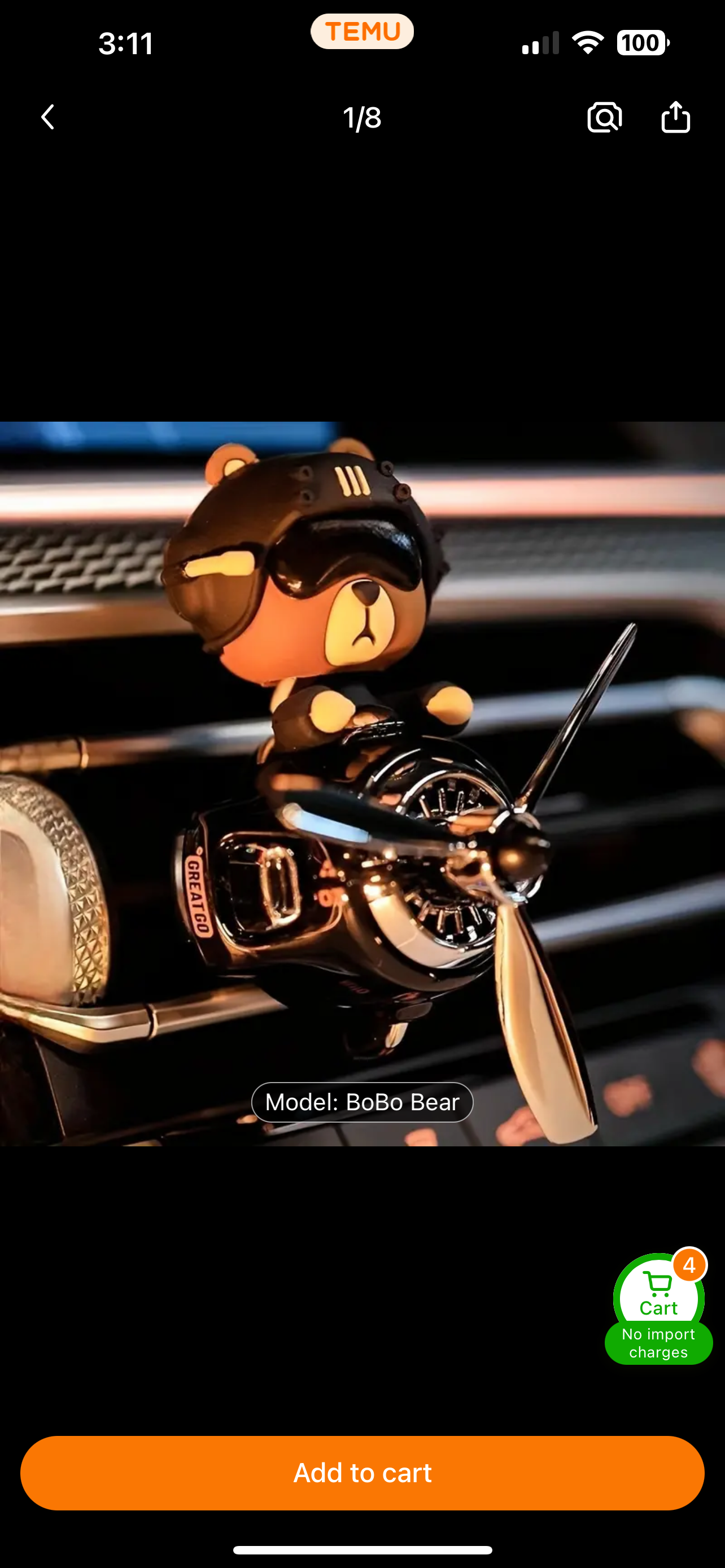 BoBo Bear Pilot Car Air Freshener with Rotating Propeller & Aviation Theme - Fragrance-Free (No Scent), Scent Compatible