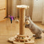 Cat Scratching Post, 4 in 1 Wooden Cat Scratcher Toy, 17.7" Tall Scratch Post with 2 Level Cat Track Balls, Interactive Feather Toy and 2 Sisal Hanging Balls for Indoor Kittens, Adult Cats