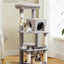 Cat Tree for Indoor Cats, 45.7" Multi-Level Cat Tower with Large Metal Frame Hammock, Cat Condo with 4 Scratching Posts and Top Perch for Small Medium Kitty, Grey