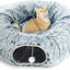 AUOON Cat Tunnel Bed - Cat Donut Tunnel with Soft Plush Circle Cushion for Indoor Cats Kitten Kitty Puppy Rabbit Ferret (Gray)