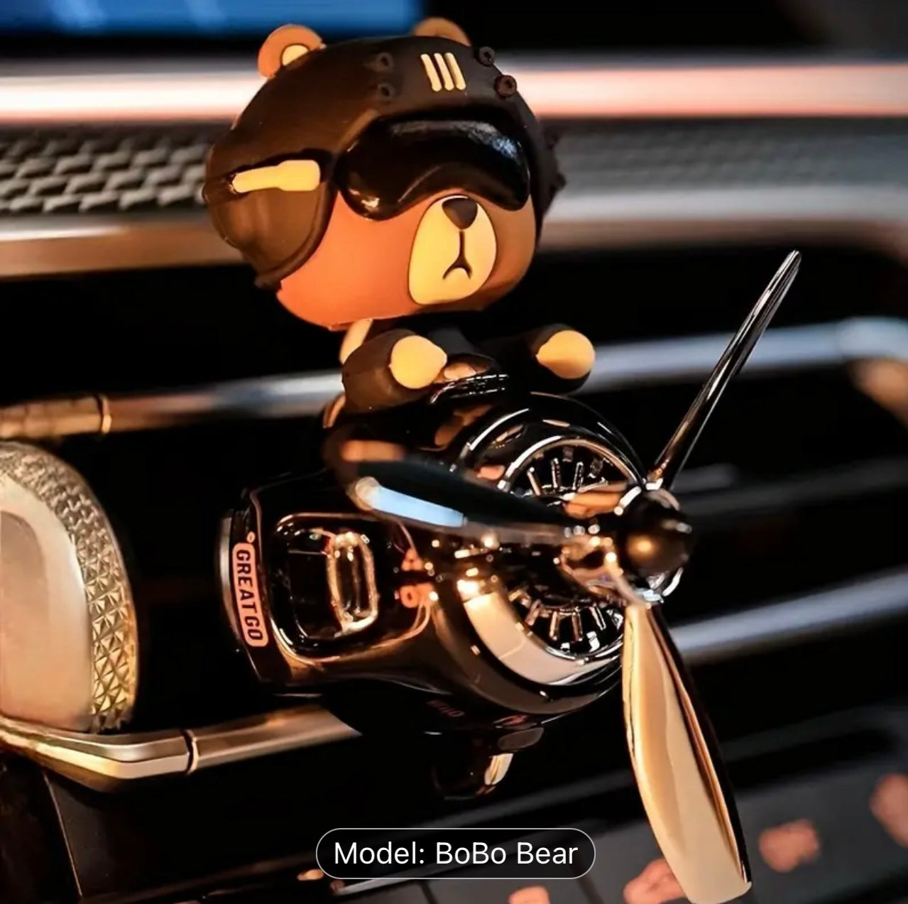 BoBo Bear Pilot Car Air Freshener with Rotating Propeller & Aviation Theme - Fragrance-Free (No Scent), Scent Compatible