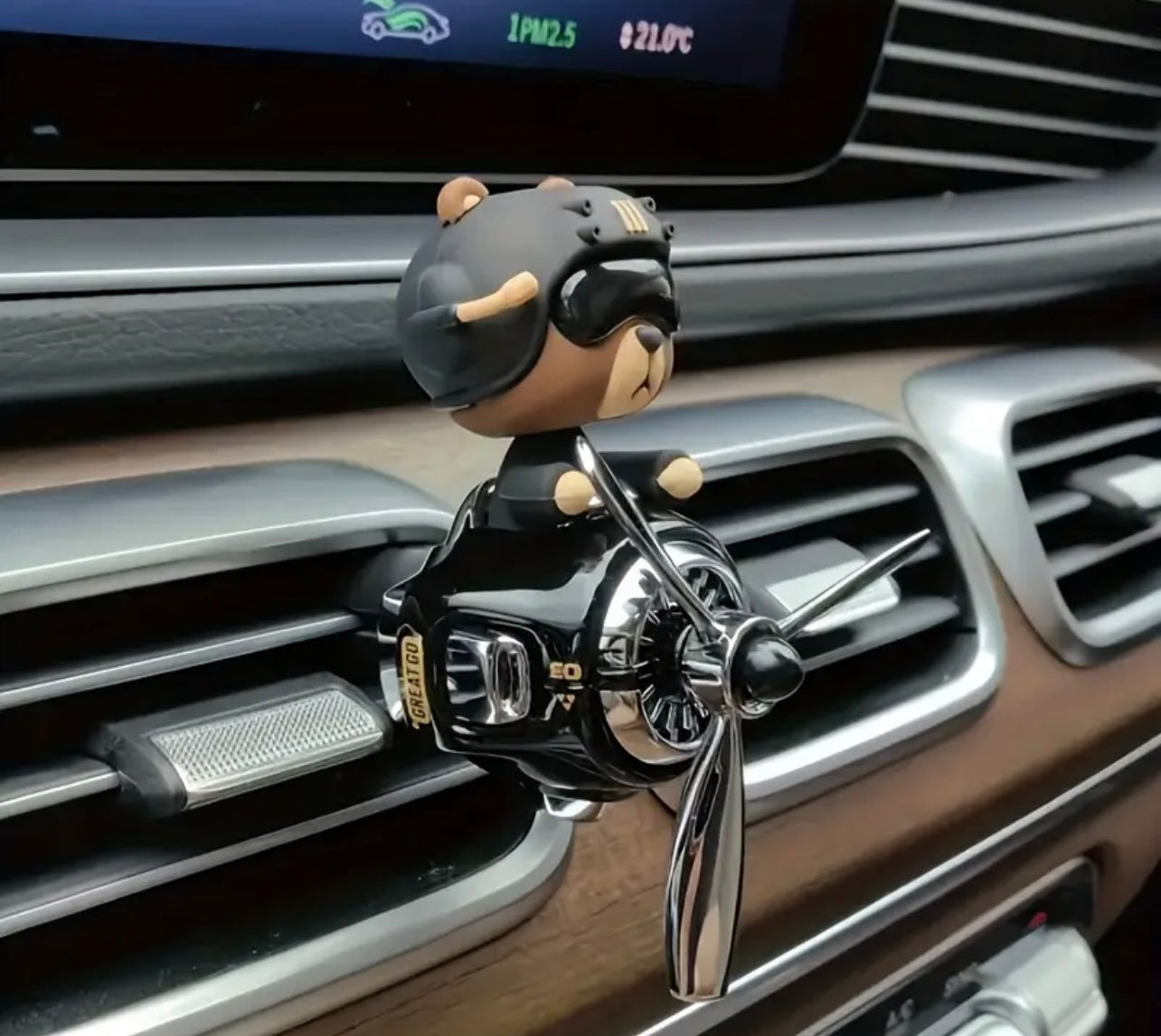 BoBo Bear Pilot Car Air Freshener with Rotating Propeller & Aviation Theme - Fragrance-Free (No Scent), Scent Compatible