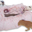 XxingSheep 4 Cave Shuttled XL Cat Tunnel Bed for Indoor Cats Peekaboo Toy Donut with Warm Mat, Pinkish White