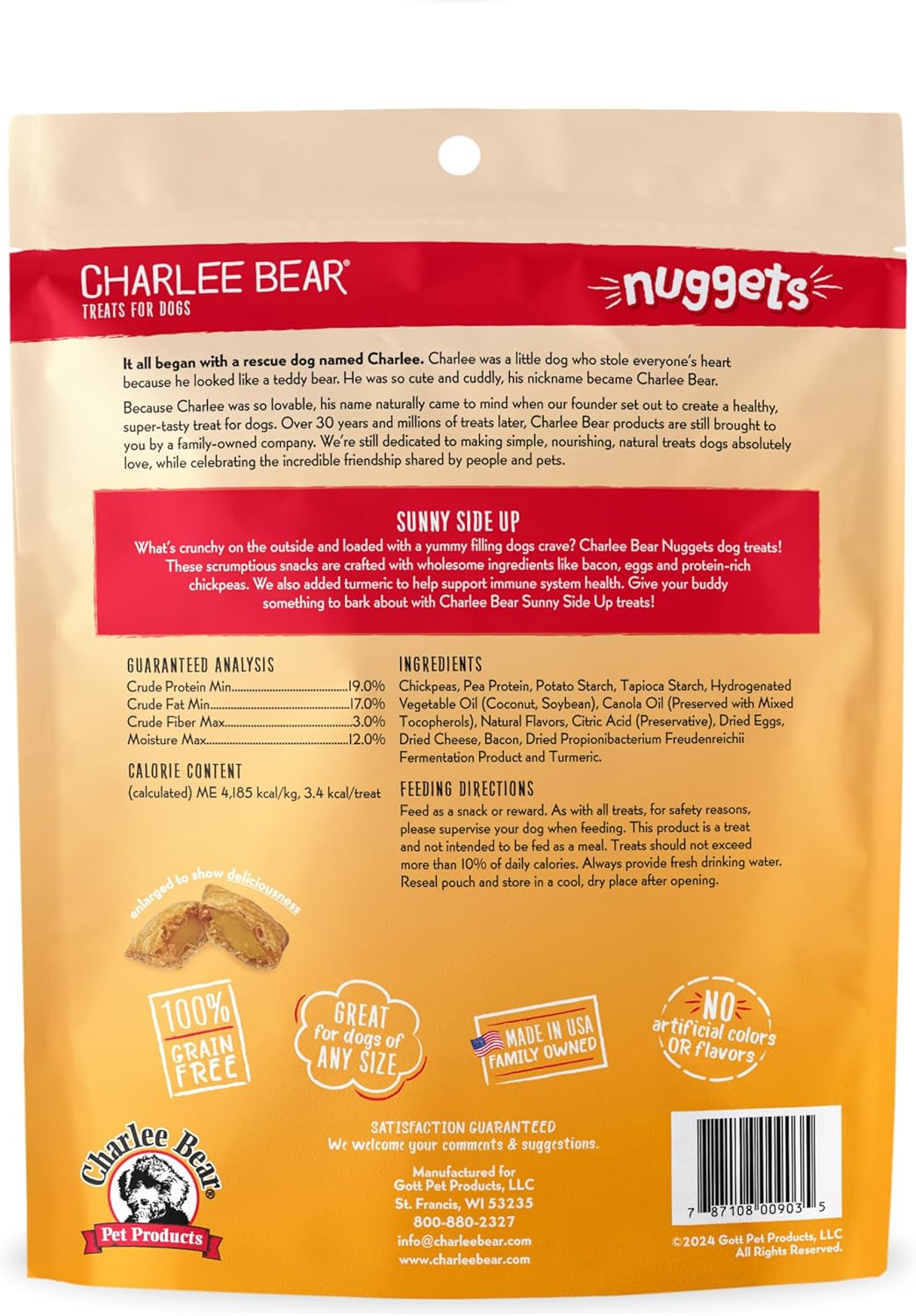 Charlee Bear Nuggets Skin & Coat Sunny Side Dog Treats (8oz)