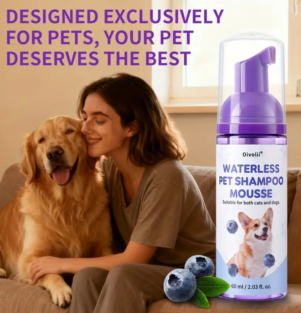 Pet-Friendly No-Rinse Animal Shampoo, 3-Minute No-Rinse Blueberry Pet Shampoo