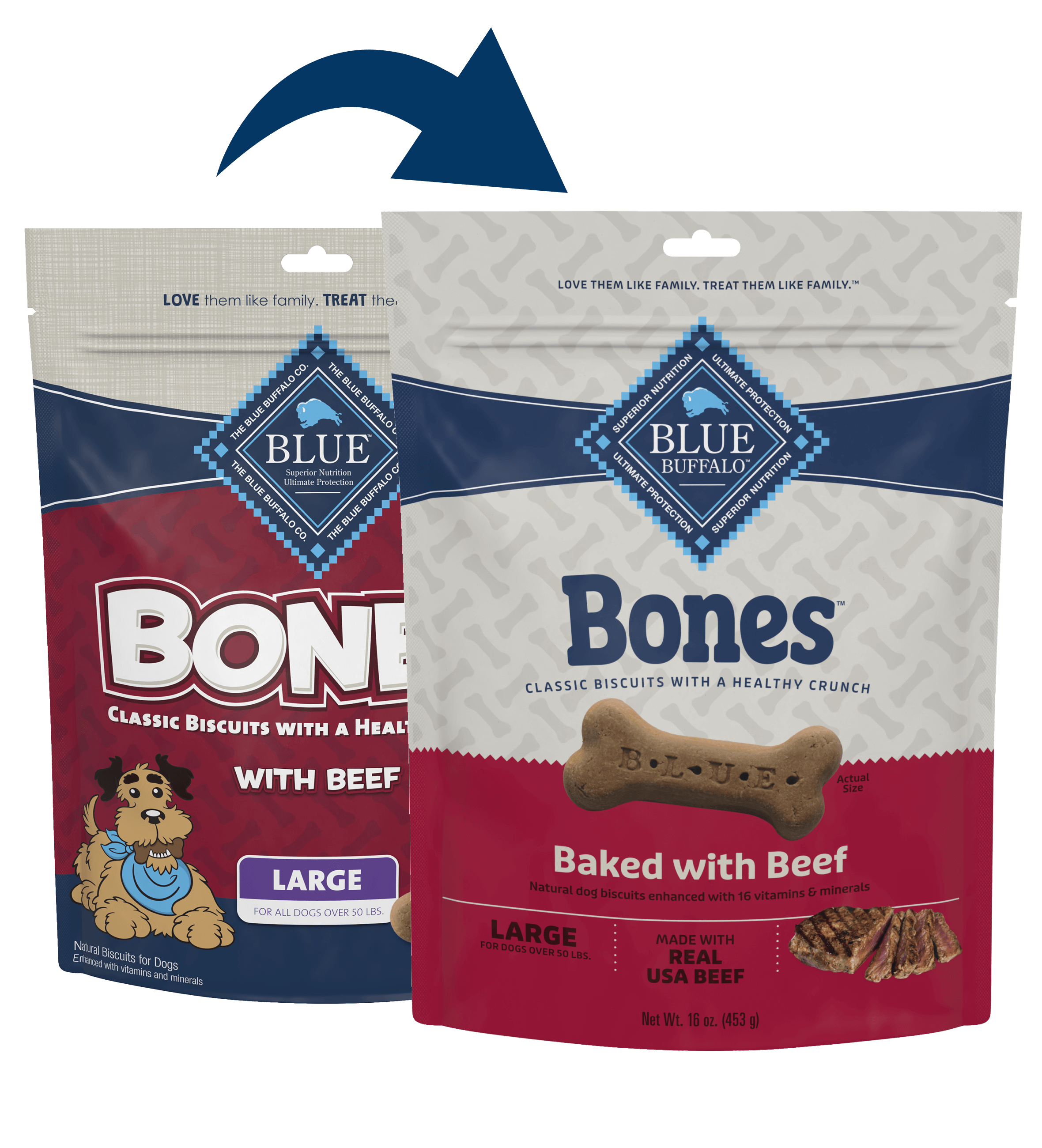 Blue Buffalo Blue Bones Crunchy Dog Biscuits Large Bones with Real Beef (16oz)