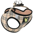 EcoBark Step In Dog Harness - XXXS to Small Breeds- Reflective Soft Mesh Harness for Teacup, Small Dogs and Puppies / Beige Plaid