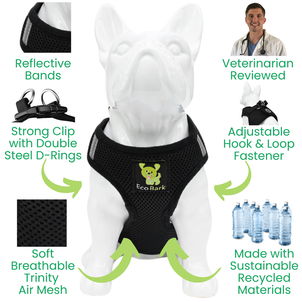 EcoBark Step In Dog Harness - XXXS to Small Breeds- Reflective Soft Mesh Harness for Teacup, Small Dogs and Puppies / Black