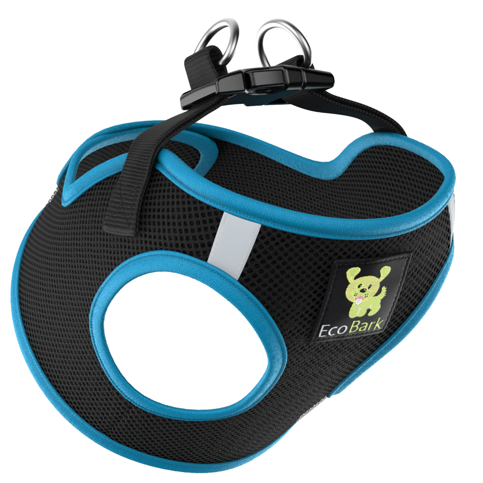 EcoBark Step In Dog Harness - XXXS to Small Breeds- Reflective Soft Mesh Harness for Teacup, Small Dogs and Puppies / Black w/ Teal Piping
