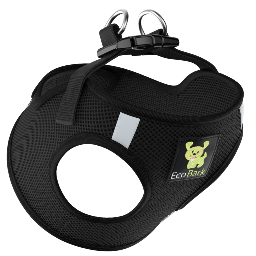 EcoBark Step In Dog Harness - XXXS to Small Breeds- Reflective Soft Mesh Harness for Teacup, Small Dogs and Puppies / Black