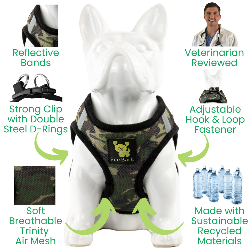 EcoBark Step In Dog Harness - XXXS to Small Breeds- Reflective Soft Mesh Harness for Teacup, Small Dogs and Puppies / Camouflage