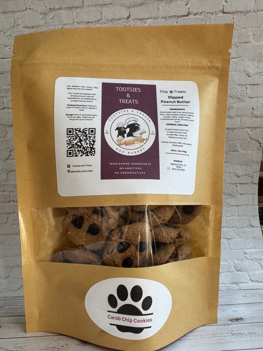 Tootsies & Treats Peanut Butter Carob Chip Cookies 6oz