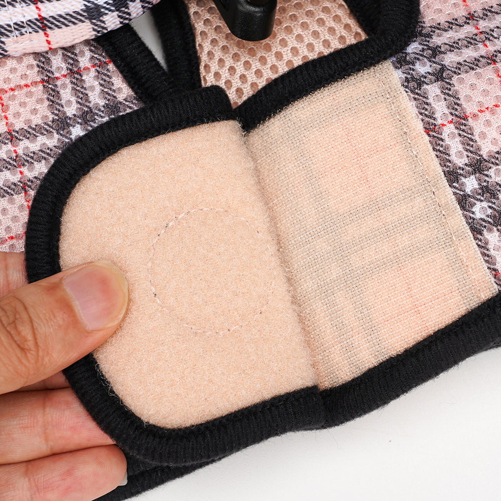 EcoBark Step In Dog Harness - XXXS to Small Breeds- Reflective Soft Mesh Harness for Teacup, Small Dogs and Puppies / Beige Plaid