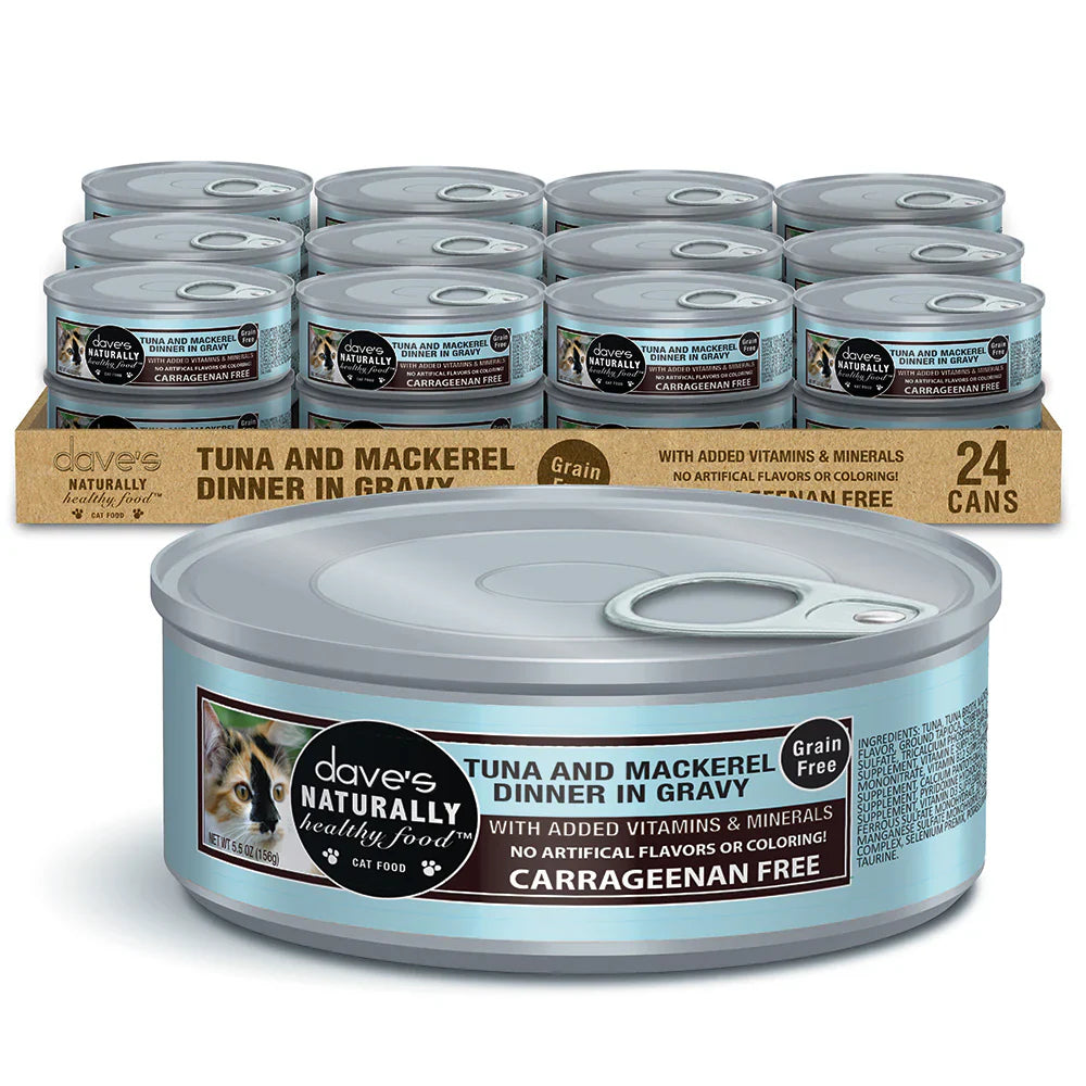 Dave's Naturally Healthy Grain Free Grilled Tuna & Mackerel Dinner In Gravy Wet Cat Food (5.5oz)