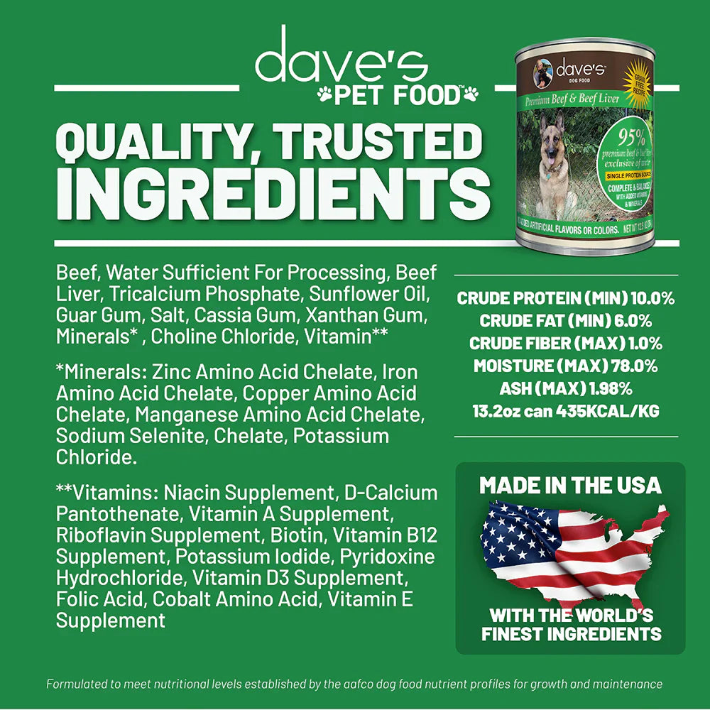 Dave's 95% Premium Meats™ Beef & Beef Liver For Dogs (12.5oz)
