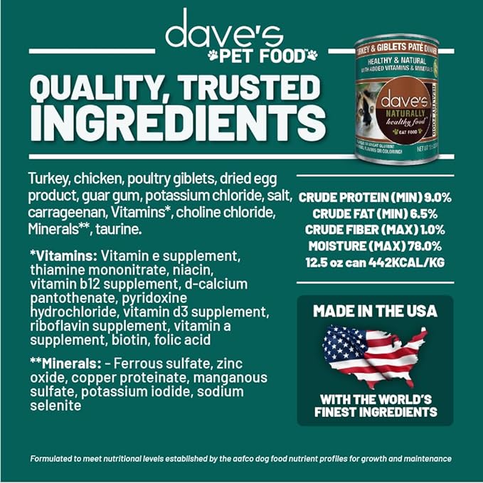Dave's Naturally Healthy Turkey & Giblets Dinner Paté Wet Cat Food (12.5oz)