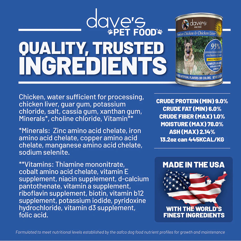 Dave's 95% Premium Meats™ Chicken & Chicken Liver For Dogs (12.5oz)