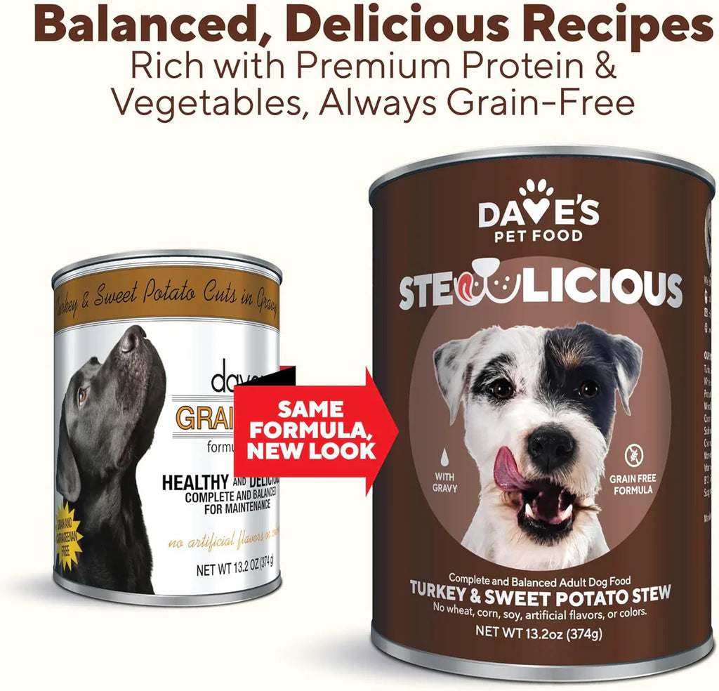 Dave's Stewlicious Turkey & Sweet Potato Cuts in Gravy For Dogs (13.2oz)