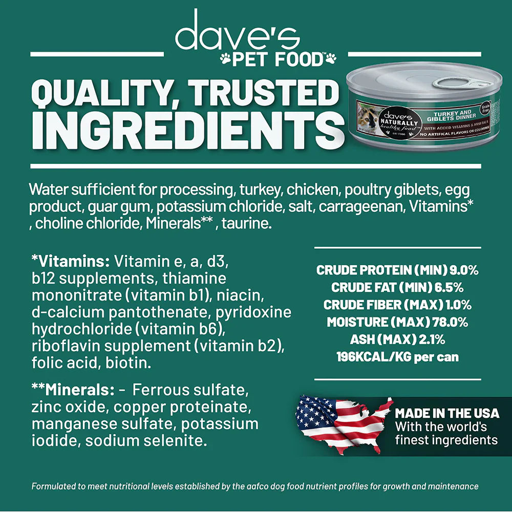 Dave's Naturally Healthy Grain Free Turkey & Giblets Dinner Wet Cat Food (5.5oz)