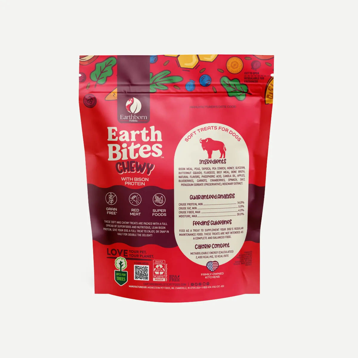 EarthBites Chewy with Bison Protein, Grain Free Dog Treats (7oz)