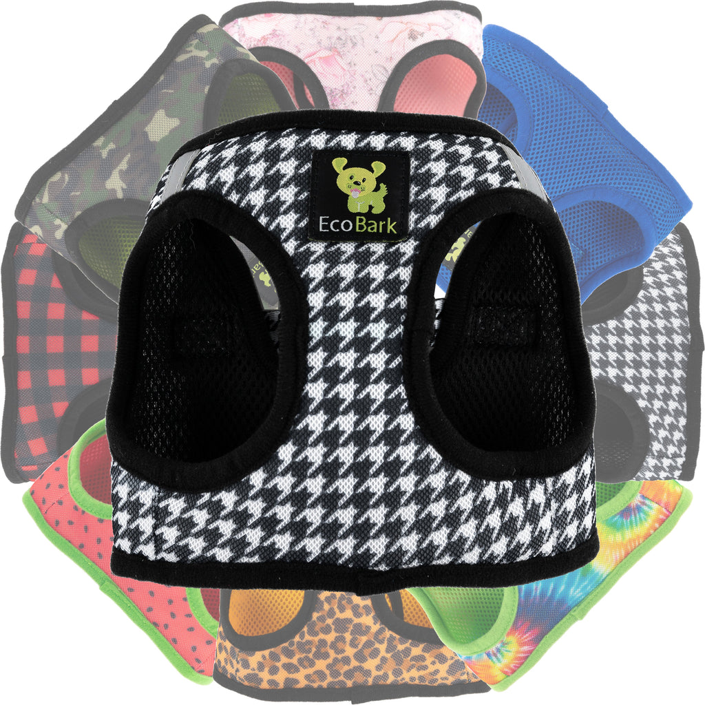 EcoBark Step In Dog Harness - XXXS to Small Breeds- Reflective Soft Mesh Harness for Teacup, Small Dogs and Puppies / Houndstooth