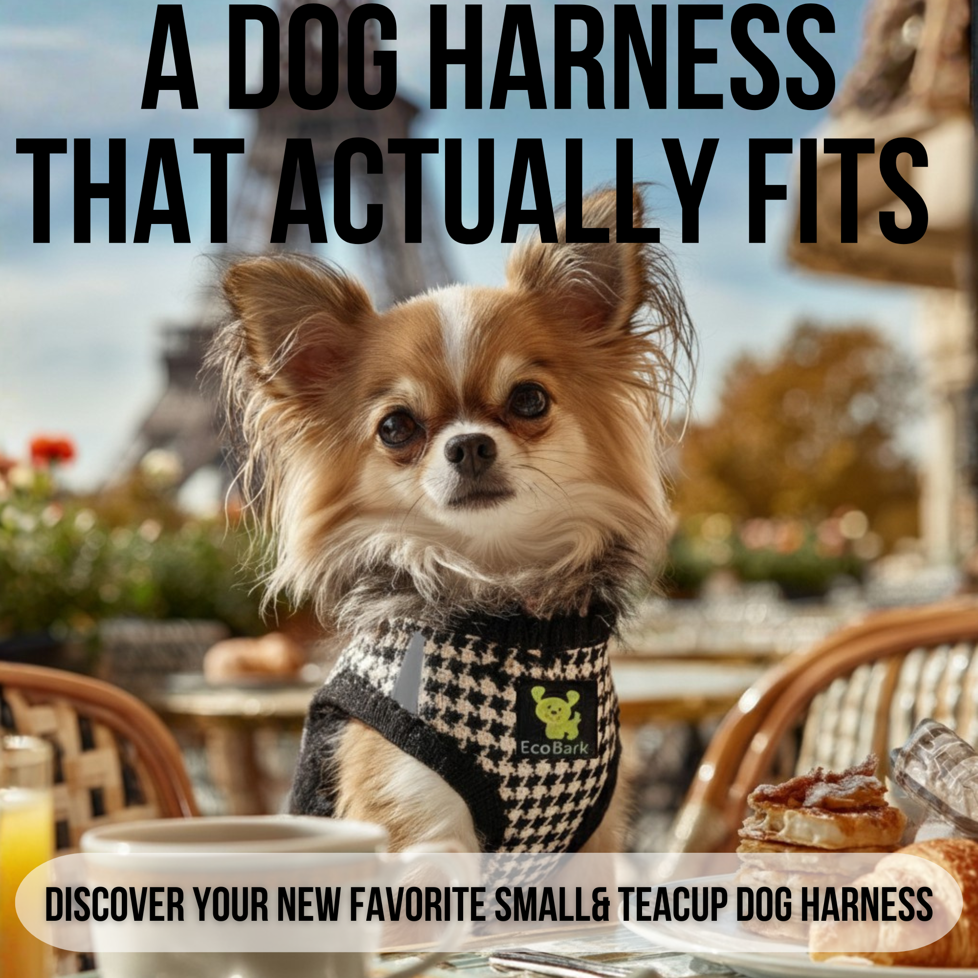 EcoBark Step In Dog Harness - XXXS to Small Breeds- Reflective Soft Mesh Harness for Teacup, Small Dogs and Puppies / Houndstooth