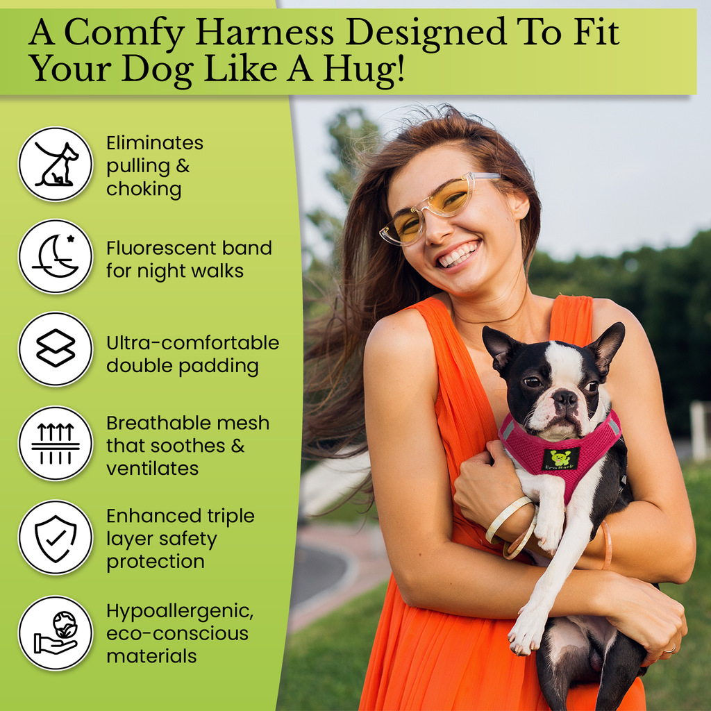 EcoBark Step In Dog Harness - XXXS to Small Breeds- Reflective Soft Mesh Harness for Teacup, Small Dogs and Puppies / Hot Pink
