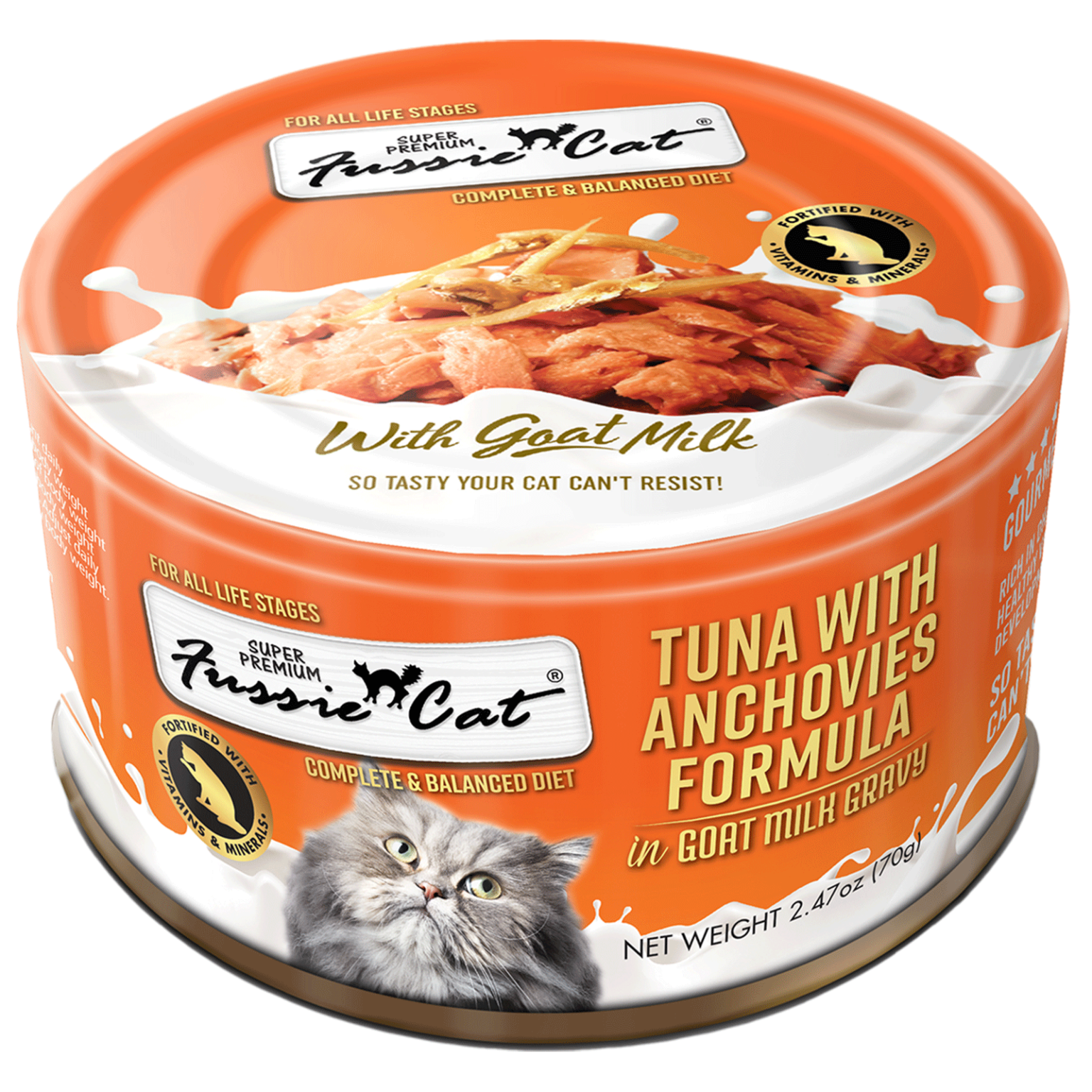 Fussie Cat Tuna & Anchovies In Goat Milk Cat Cans (2.47oz)