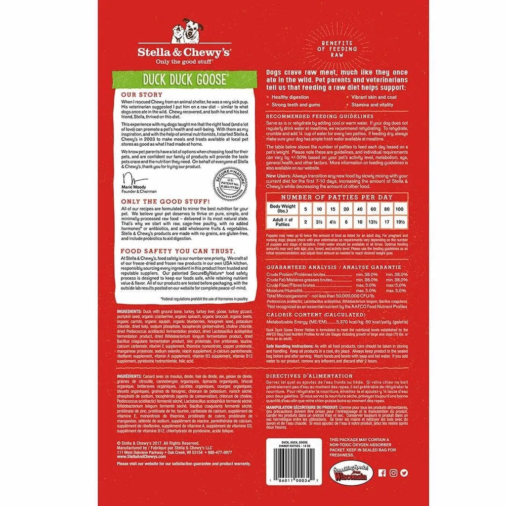 Stella & Chewy's Freeze Dried Dinner Patties Duck Dog Food (25oz)