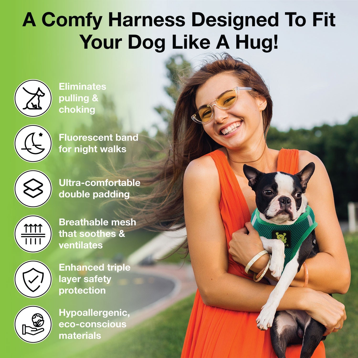 EcoBark Step In Dog Harness - XXXS to Small Breeds- Reflective Soft Mesh Harness for Teacup, Small Dogs and Puppies / Forest Green