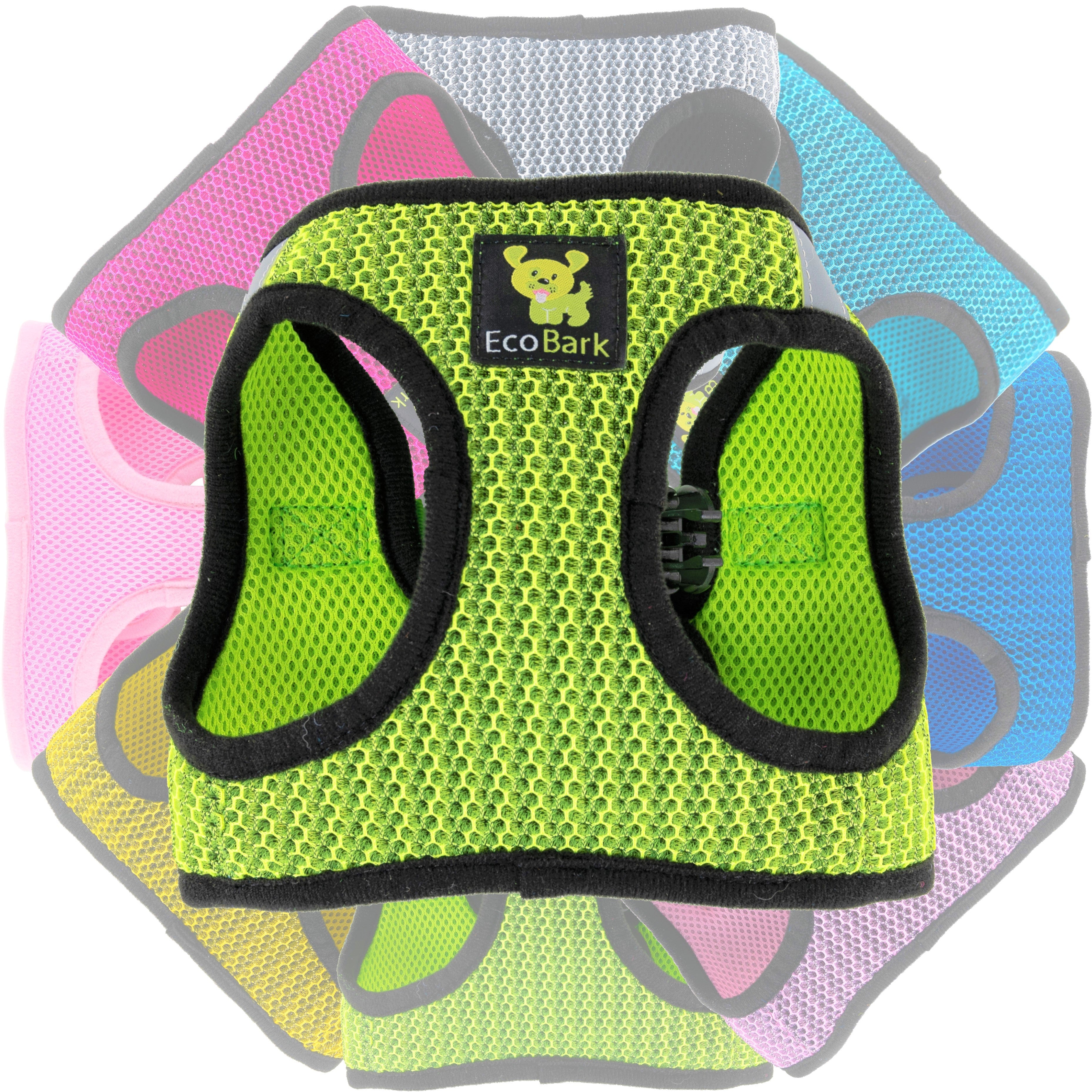 EcoBark Step In Dog Harness - XXXS to Small Breeds- Reflective Soft Mesh Harness for Teacup, Small Dogs and Puppies / Neon Green Sport